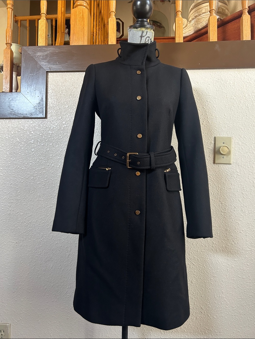 Zara Black Belted Trench Coat with High Neck